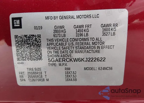 2019 Buick Enclave Fwd Premium z USA, uszkodzony, nr VIN 5GAERCKW6KJ222622